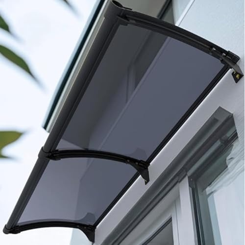 Tenda da sole resistente ai raggi UV con staffe in metallo e canale di drenaggio, colore grigio, 60 x 120 cm, per ingresso, patio, finestra, protezione contro la pioggia