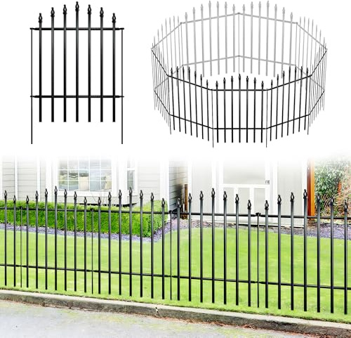 Thealyn Clôture de jardin en métal à 5 panneaux - Barrière en fer antirouille pour animaux - Clôture extérieure de paysage - Design moderne et installation facile (81cm H x 61cm L)