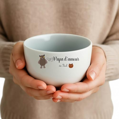 Générique Bol Papa d’amour personnalisé avec prénom – Motif ourson – Cadeau original pour Noël, Fête des Pères ou Anniversaire – Bol céramique blanche 500 ml –