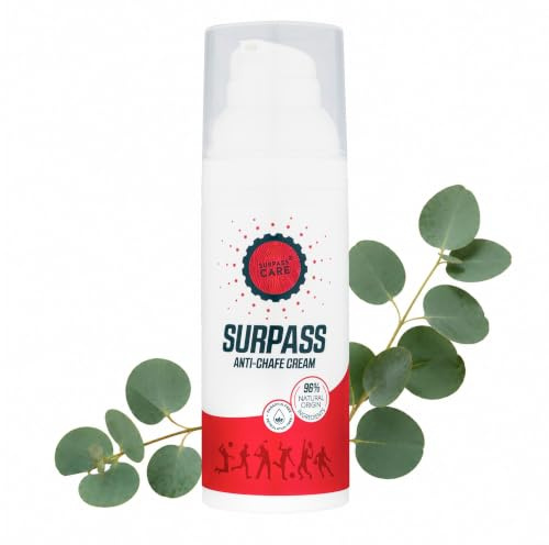 SURPASS Crema naturale anti-sfregamento per tutti gli sport, protezione della pelle contro sfregamenti, vesciche e attrito, per collo, cosce e spalle, con allantoina, pantenolo ed eucalipto, senza
