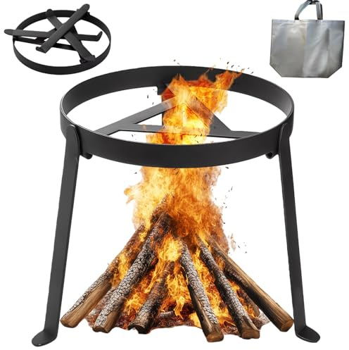 Zenselect Pfannenknecht für Lagerfeuer, Grillrost für Feuerschale, Klappbar Camping grill, Hochtemperaturbeständiges Dreibein BBQ Gestell für Camping mit Aufbewahrungsbeutel