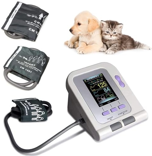 Monitor digital presión arterial veterinario con brazalete, medición automática la presión arterial, equipo veterinario, esfigmomanómetro electrónico 3 modos y 3 brazaletes, para el cuidado perros