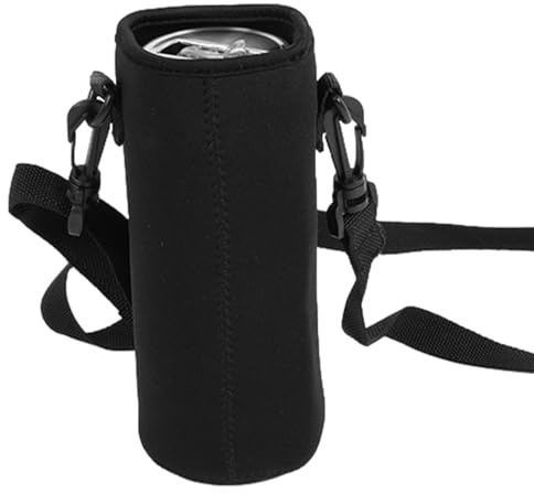 Vattenflaskhållare – isolerad axelväska, justerbar remhållare, robust neopren-flaskfodral, lätt dryckesväska | universell passform för resor, vandring, utomhus, sport, gym, Svart 750 ml (19 x 8