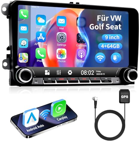 ESSGOO Android 14 Autoradio für VW Golf 5/6, T5, Wireless CarPlay | VW Passat Polo Touran Tiguan Caddy Seat Skoda 4+64GB Android Auto GPS Bluetooth Drehknöpfe