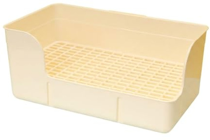 Yunmeryker High-Sided Bunny Litter Tray, Reinforced Bunny Litter Box with Removable Grate, Anti-Tip Cage Toilet, 40x22.5x17cm, pale-white