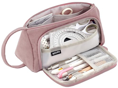 GUOYOU Trousse Velours Côtelé, Trousse Fille Simple avec Poignée (Rose)