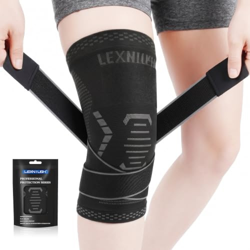 Genouillère Sport, Réglable Genouillere Arthrose Genou pour Ligamentaire, ACL/MCL, Attelle Genou pour Sport,Course,Running, Compression Genouillères pour Hommes/Femme,Soulagement Douleur Genou L