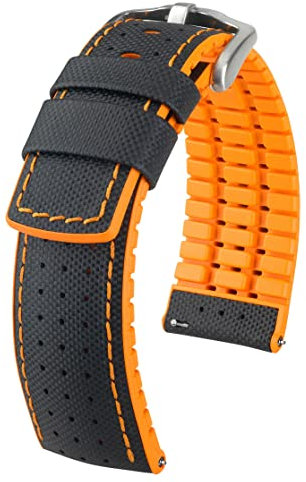 HIRSCH Herren Performance Uhrenarmband Modell Robby 20 mm Schwarz/orange