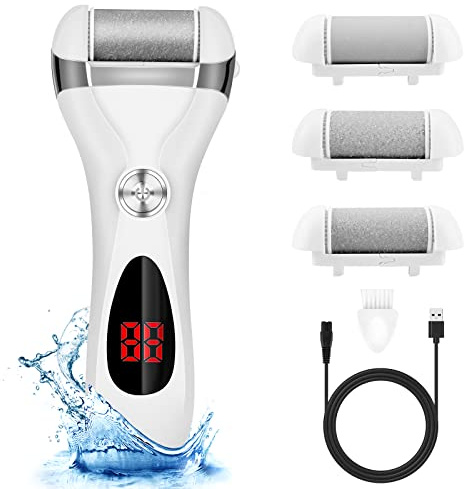 Electric Foot Callus Remover Kit, Elmchee Rechargeable Callous removers 3 Grinding Heads Waterproof Foot Scrubber File, Professional Pedicure Tools kit Feet Care for Dead, Cracked Dry Skin