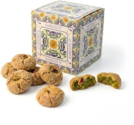 RAREZZE - Sizilianische Mandelkekse mit PISTAZIEN frisch gebacken - Handgemachte Pasta di Mandorla aus Sizilien - Feines Mandelgebäck aus täglicher Produktion - Geschenkbox 1kg