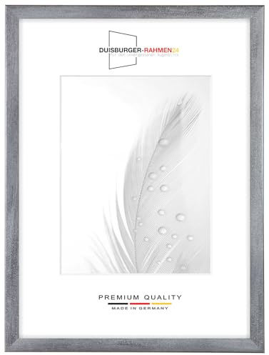 Duisburger-Rahmen24 DR24 30x40 Bilderrahmen (Grau gewischt) nach Maß, 35 mm breiter MDF Holzrahmen inkl. entspiegelter Anti-Reflex Kunstglasscheibe, stabiler Rückwand, Biegestiften und Aufhängern