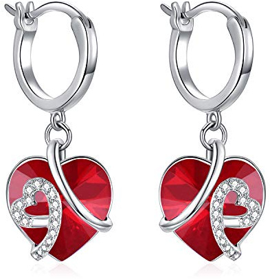 AOBOCO Herz Ohrringe Damen, 925 Sterling Silber Creolen baumeln mit Blau Kristallen, Geburtstag Geschenke für Frau Mutter