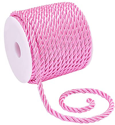 PH PandaHall 5mm Corda Intrecciata in Poliestere Cordino Decorativo Ritorto, 18m Rosa Corda Decorativa Intrecciata a 3 Strati per Decorazioni per la Casa Avvolgimento Regalo Natale Fai Da Te