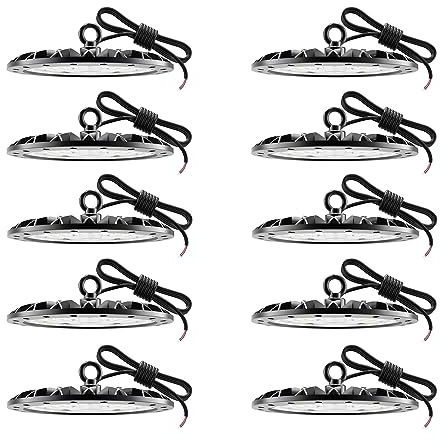 Royana 10pcs 300W 30000LM UFO Lámpara Alta Bahía 6500K Blanco Frío LED Salón Proyector Lámpara, Impermeable IP65 Brillante Iluminación Comercial Bahía Luces para Almacén, Garaje, Fábrica, Taller