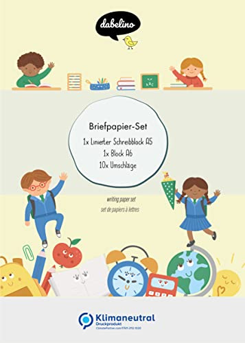 dabelino® Schulkind-Briefpapier-Set für Erstklässler: A5, liniert mit Umschlägen + Malblock (für Jungen, Mädchen, Geschenk zur Einschulung, Schulanfang, Füllung Schultüte)
