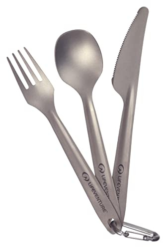 Lifeventure Superlight Titanium Camping Set with Karabiner - Ultra Lightweight Cutlery Ideal for Camping Or Travel