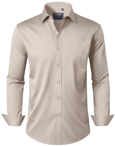 J.VER Freizeithemd Knitterfreie Hemden für Männer Bügelfrei Anzug Businesshemd BüRo Formeller Anlass,Beige,M