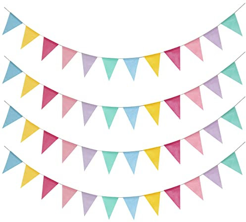 Leeyunbee 4 Stück Wimpelkette Outdoor, 16M 48 Flaggen Wimpelkette Wetterfest, Wimpel Girlande, Regenbogen Girlande Deko für Hochzeit Geburtstag Kinderzimmer Party Garden Dekoration