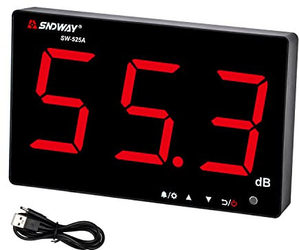 Dezibel Messgerät 30dB-130dB, Schallpegelmessgerät zum Aufhängen an der Wand mit Hintergrundbeleuchtung, db Messgerät mit großem Bildschirm Alarm für öffentliche Bereiche/Restaurants/Klassenzimmer