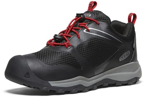 KEEN Unisex-Child Wanduro Low Waterproof Sneakers, Black/Ribbon Red, 34
