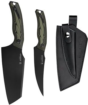 OREMAKE Monsoon Outdoor Hackmesser-Set, Full Tang Design, Klinge mit PVD-Beschichtung, G10-Griff, zum Küche, Outdoor, Grillen, Kochen, Camping (OD-Grün)