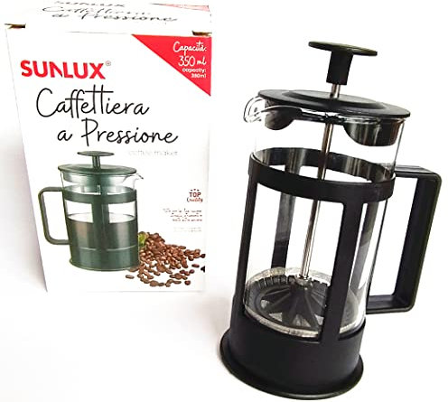 SUNLUX Caffettiera a Pressione 350ml -Caraffa Cappucino Caffè & The 350ml in Vetro e Inox con Manico in Plastica