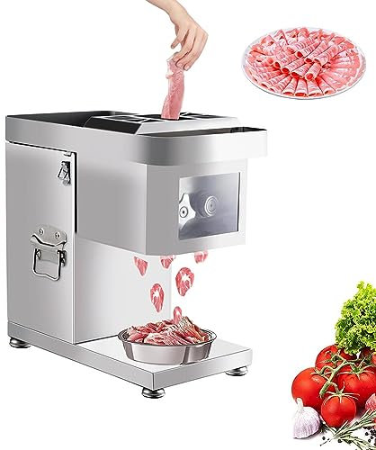 Pxkmouy Commercial Meat Slicer Electric Deli Slicer Cheese, Stainless Steel Blade Meat Slicer with Adjustable Thickness(2.5~10mm), Bread Butter Chicken Food Slicer for Shop Restaurant Home Use