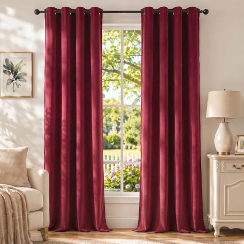 Ystyle Verdunklungsvorhänge mit Ösen Samt 2er Set, 140×240 cm, Bordeaux | Thermovorhang Hitzeschutz für Wohnzimmer, 100% Blickdichte Vorhänge Schlafzimmer, Weich Modern Gardinen Blickdicht