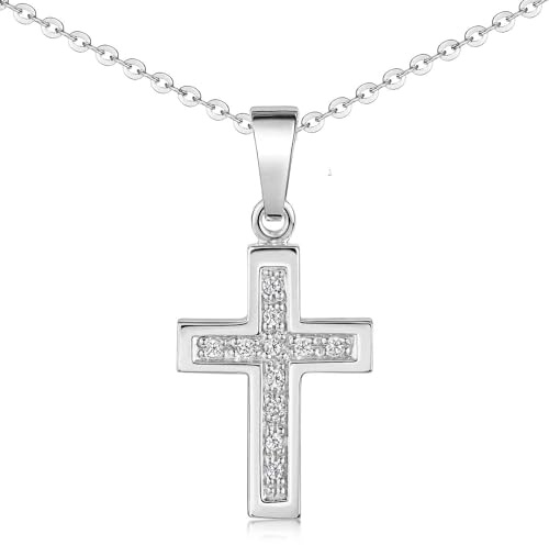 Kreuz Anhänger Silber 925 Zirkonia Kette für Damen und Mädchen KA-31 | Kettenanhänger wahlweise mit Kette aus hautverträglichem Sterlingsilber incl Schmuck Box von MATERIA by Matthias Wagner