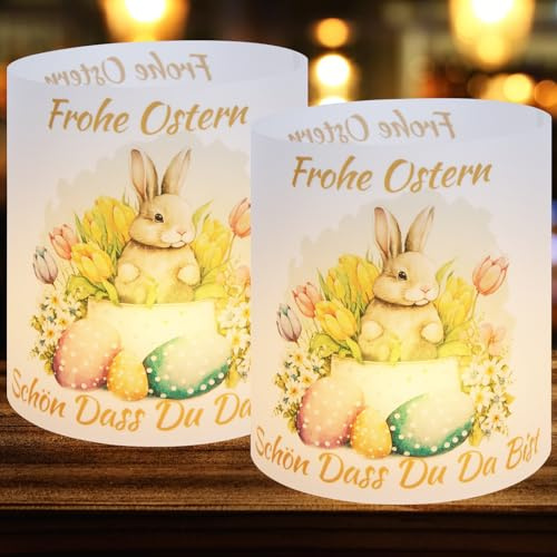 Aitsite 12Pcs Osterdeko Windlicht Tischdeko, Ostern Deko, Tischdeko Ostern Tischdekoration Mädchen Junge Schön DASS Du Da Bist, Geeignet für Teelichter oder Kerzen