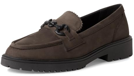 MARCO TOZZI Damen Loafer ohne Absatz aus Leder mit Schnalle, Braun (Anthracite N.C), 38 EU