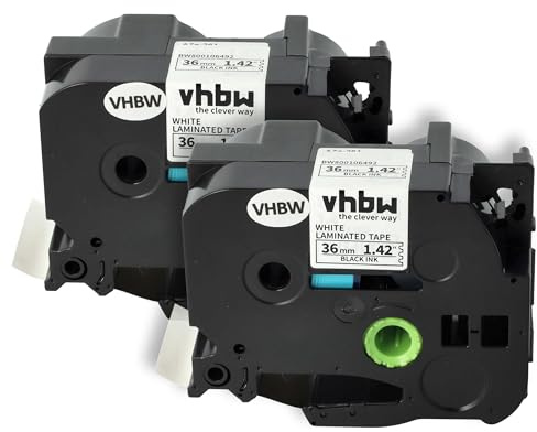 vhbw 2x Schriftband-Kassette kompatibel mit Brother P-Touch 9600 | 9800PCN, 9500pc, 9700PC Etiketten-Drucker 8m x 36mm Schwarz auf Weiß