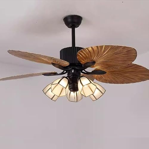 Fruid Ventilatore da soffitto con Telecomando,Ventilatore da soffitto Vintage con 3 luci 5 Pale del Ventilatore in ABS Motore Reversibile Paralume in Vetro 3 velocità(52in(132cm), 5 ligths)