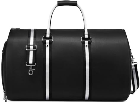 Kleidersäcke aus Leder für Reisen, wandelbare Handgepäcktasche für Herren, 2-in-1, wasserdicht, faltbar, Reisetasche mit Schultergurt, Wochenendtasche mit Schuhbeutel, B-schwarz, 20*11.5*12 inch