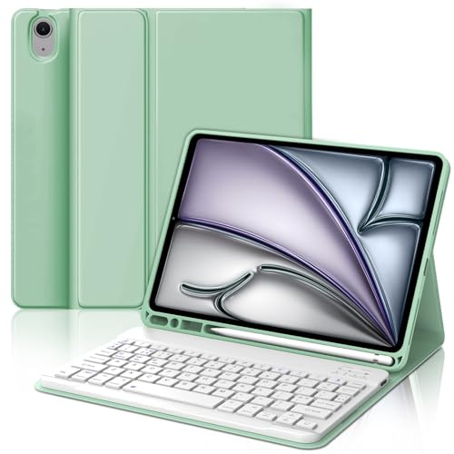 IVEOPPE Keyboard Case for iPad Air 11'' M4 2026/M3 2025/M2 2024, Green | UK Layout Keyboard for iPad Air 5 /4th-Detachable Bluetooth Keyboard for iPad Air 11'', Cover with Pencil Holder