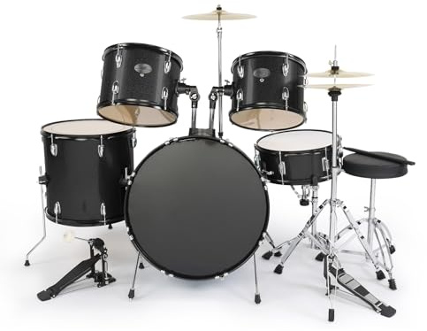 GODECOR 22 Inch Complete Adult Drum Set, 5-Piece Beginner Drums Kit with Cymbal Stands, Hi-hat Stand, Sticks, Drum Pedal, Stool & Floor Tom (Black)