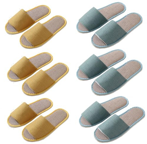 Teceyfeet Gästtofflor, 4 par unisex tofflor, tvättbara bomullsskor tofflor bekväma inomhusskor utomhus tofflor för hem, resor, hotell, spa, gäster, bröllop, 3 Azules L Y 3 Amarillas M, 40/43 EU