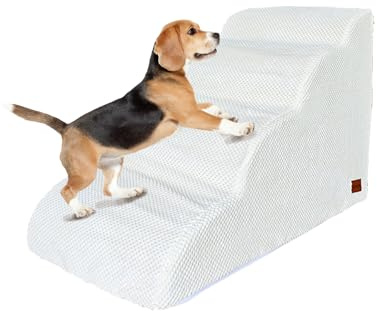 Galatée Hundetreppe, 4-Stufige Hunderampe, Haustiertreppe Aus Hochdichtem Schaumstoff Für Verletzte Hunde, Hunde Mit Gelenkschmerzen, rutschfeste Haustiertreppe Für Den Innenbereich(Weiß)