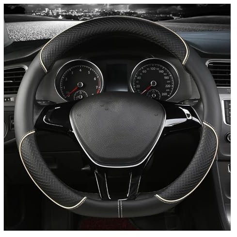 STRJUS Lenkradschoner Für Ford Für Kuga Ⅲ SUV 2019-2024+ Carbonfaser-Leder Ultradünner Schweißabsorbierender Komfort-Autolenkradbezug(BlackCoffee,D)