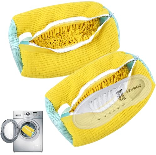 Sacchetti per Scarpe Lavanderia sacchetto scarpe lavatrice Scarpe Borse per Bucato con CernieraZip Borsa per Lavatrice perRiutilizzabile Borsa per Lavaggio Scarpe di Sportive（giallo)