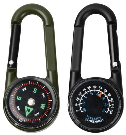 2 Stück Kompass Schlüsselanhänger, 3-in-1 Mini Karabiner mit Kompass, Kompass mit Karabinerhaken, Taschenkompass Wandern für Outdoor Wandern Camping, Reisen, Schwarz+Grün