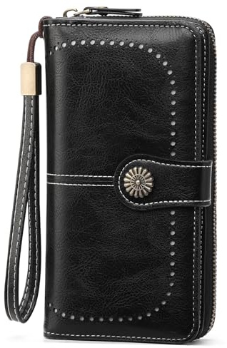 GOIACII Geldbörse Damen RFID Schutz Groß Leder Portmonee Gross für Frauen, Lang Geldbeutel Große Kapazität Portemonnaie Damen mit 13 Kartenfächer und Abnehmbarer Handschlaufe