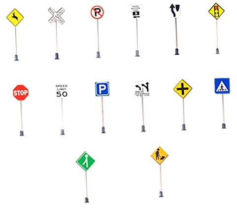 BESTonZON 14pièces Panneaux De Signalisation Miniature Accessoires De Modélisation pour Table De Sable Décoration De Scène Ferroviaire pour Amateurs De Crafts