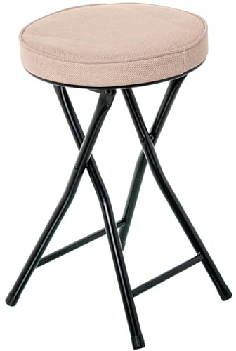DRW Sgabello pieghevole in metallo e tessuto in nero e beige 30x30x49 cm