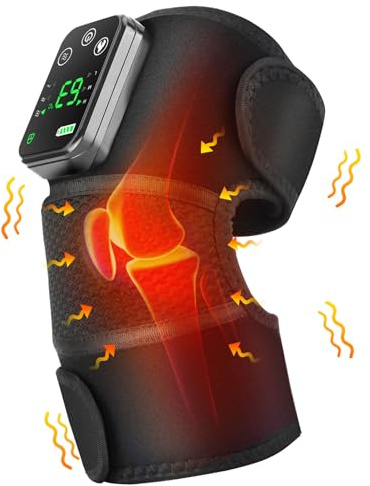 ANTREATU Masajeador de rodilla para aliviar el dolor de articulaciones, almohadillas térmicas inalámbricas 3 en 1 para aliviar el dolor, vibración de 3 intensidades con control de temperatura