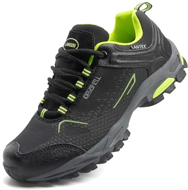 LANGDU Scarpe da Trekking Uomo Montagna Donna Sportive Escursionismo Traspiranti Passeggiate Sneaker Taglie 38-46 (Nero Verde,44EU)