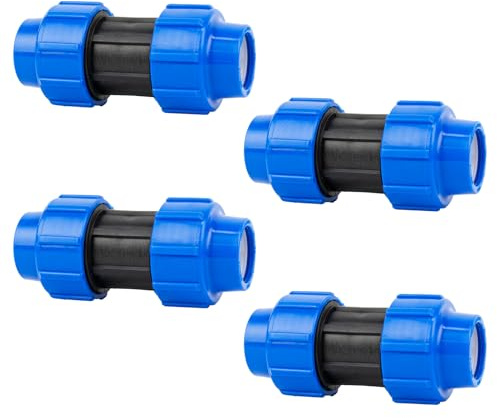 Wzzy Gurden PE Kupplung MDPE Verschraubung: Verbindungsstück für Rohrverlängerung des Verlegerohrs, 25 mm, Quick&Easy Verbindungstechnik, werkzeuglos (4 Stück)