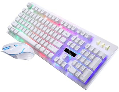 KONTONTY Gaming Mechanical Keyboard and Mouse Set, USB Wired, Luminous Wear-resistant Plastic Combo with 104 Keys Keyboard and 4-key Mouse for Home Office Gamer
