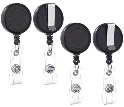 WOLMIK Einziehbare Badge Reel für Ausweishalter, 4 Stück Ausziehbarer Schlüsselanhänger, Schlüsselband Ausziehbar, für ID Badge Holder, Kartenhalter, Schlüsselkarten