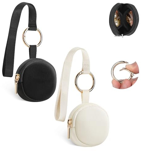 2 Mini Bolsa para Joyas Joyero Viaje para Mujeres Niñas Cajitas Regalo Navidad Cumpleaños Aniversario Pequeño Bolso de Capa de Aire Organizadora Pendientes Anillos Cadenas 5,8*5,7*2,1cm(Beige&Negro)